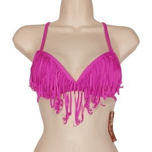 ARIZONA Fuchsia Purple Fringe Push Up Bikini Top XSmall NWT